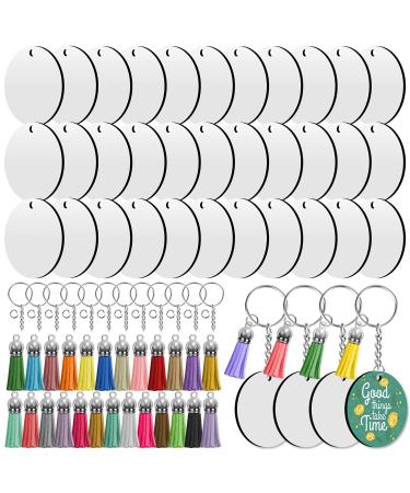 Sublimation Blanks Keychains Bulk, 200 PCS Keychains Ornament Tag Set Include 50 PCS Heat Transfer Double-Side Sublimation Blanks, Key Chains, Leather Tassels, Jump Rings for DIY Craft Making 200 PCS Round Blanks Bulk