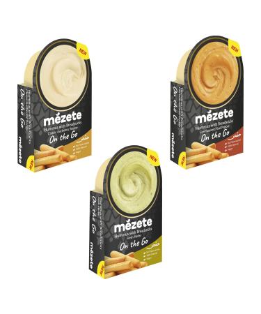 Mezette Bread Sticks Pick N Mix - Choose From 2+ Flavours | Classic Hummus Roasted Pepper Hummus Herbs Hummus | Bread Sticks Gift Set for Bread Sticks Lovers - Pack of 3 x 92g