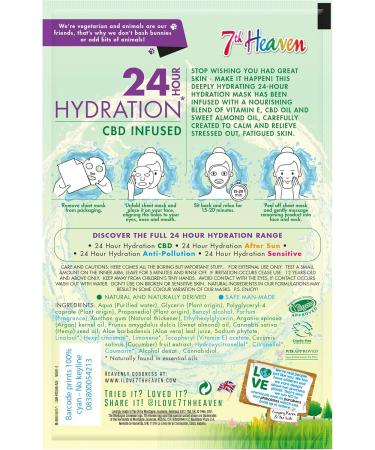 7th Heaven 24 Hour Hydration CBD Infused Bamboo Sheet Facial Mask Enriched with Vitamin E Helps to Maintain your Complexion's Radiance and Revitalise Fatigued Skin Dermatalogically Tested single Cucumber - Buy Online on SooperMarket.com