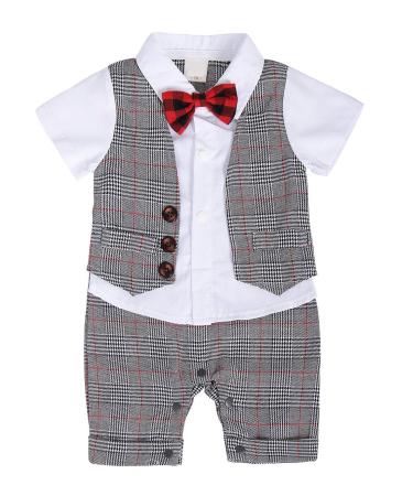 AmzBarley Baby Boys Gentlemans Outfit Suit Kids Long/Short Sleeve Dress Shirt Pants Vest Bowtie Tuxedo Rompers Childs Birthday Evening Holiday Party Grey 129 18-24 Months