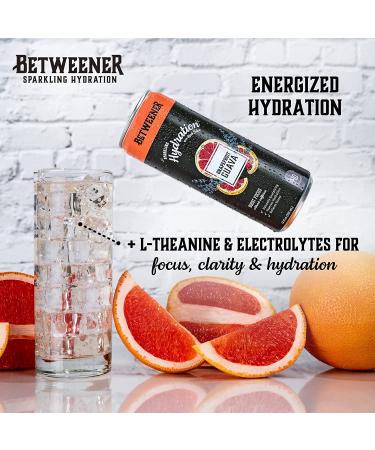 Betweener Sparkling Water & Energy Drink: Healthy Seltzer with L-Theanine, Vitamins, Electrolytes, Real Juice - Variety Pack (12 Pack) - Buy Online on SooperMarket.com