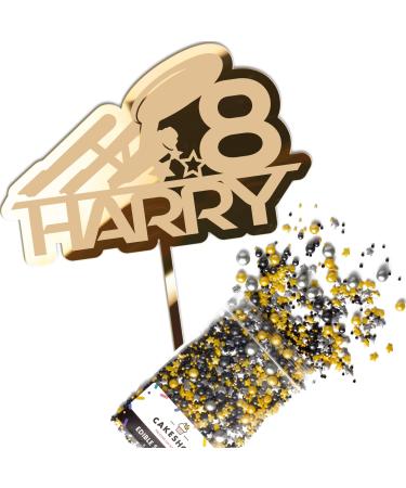Cakeshop Cake Decoration Pack | Spaceship Rocket Premium 3mm Mirror Acrylic Plastic Cake Topper Sign & 25g Party Pack of Cake Sugar Sprinkles | Custom Name & Age Cake Decorations (Gold) Non-Prime Mirror Acrylic: Gold