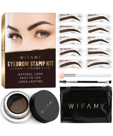 Eyebrow Stamp Stencil Kit  Brow Stamp and Shaping Kit- One Step Brow Stamp Makeup Powder  Reusable Eyebrow Stencils Shape Thicker and Fuller Brows  Waterproof Long Lasting (Light brown)
