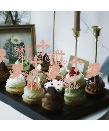 Rsstarxi 24 Pack God Bless and Cross Cupcake Toppers Angel Christening Babyshower Girl Baptism Cupcake Picks Decoration for First Communion Baptism Party Cake Decorations Rose Gold Design 10 Rose Gold - Buy Online on SooperMarket.com