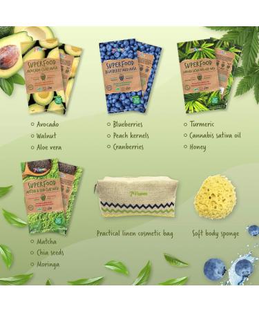 7th Heaven Superfood Skincare Gift Set Contains 4 Cleansing and Revitalising Face Masks Linen Cosmetic Bag and Body Sponge - Buy Online on SooperMarket.com