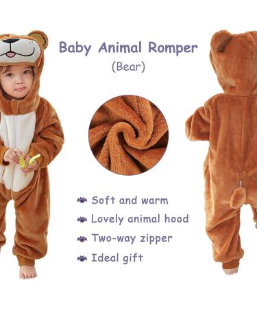 COOKY.D Baby Hooded Rompers | Winter Flannel Jumpsuit Pajamas | 24-30 Months | Brown - Buy Online on SooperMarket.com