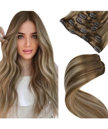 Laavoo 50cm real hair Extensions clip ombre blond clip in extensions real hair balayage clip in real hair extensions light brown ombre platinum blonde full head 5pcs 70g 50cm-70g 2.5#8/60/8