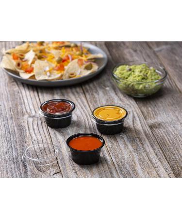 2 oz - 100 Sets Black Disposable Plastic Portion Cups with Lids for Jello Shots, Meal Prep, Sauce, Crafts & More - Buy Online on SooperMarket.com