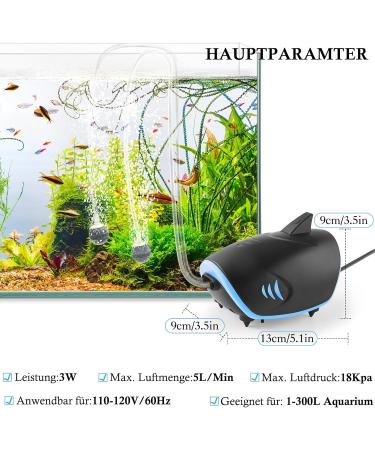Buy FEDOUR 300LPH Ultra Quiet Aquarium Air Pump - 2 Outlets 3W Adjustable Shark-Shaped For Up to 350L Aquariums - International Shipping Available - Buy Online on SooperMarket.com
