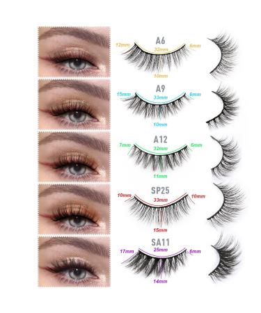 10 Styles Variety Pack Faux Mink Lashes 12mm-14mm - 10 Pairs Natural Look False Eyelashes - Handmade, Reusable, 3D Wispies for Small Faces - EMEDA - Buy Online on SooperMarket.com
