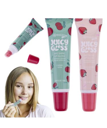 Expressions 2pc Juicy Gloss Set - High Shine Fruit Flavored Lip Gloss For Girls | Safe and Non-Toxic Lip Gloss Gift Set For Girls (Strawberry & Cherry)