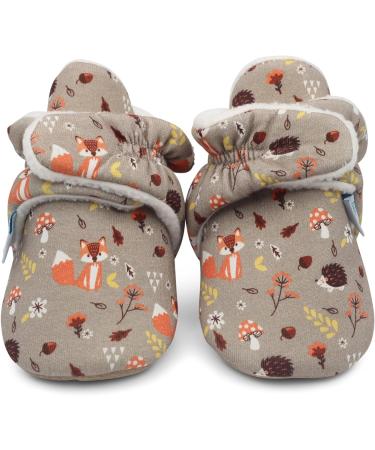 Dotty Fish Cotton Baby Booties | Suede Sole, Fleece Lining, Non-Slip Pram Shoes | Stay On Slippers for Boys, Girls, Unisex | Winter First Shoes (12-18 Months, Brown Woodland Animals) - Buy Online on SooperMarket.com
