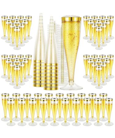 CHENGU 60 Pcs Plastic Champagne Flutes Cups 5oz Glitter Powder Disposable Champagne Glasses Wedding Wine Glasses Mimosa Bar Supplies Party Toasting Glasses Champagne Shot Glasses (Gold Glitter)
