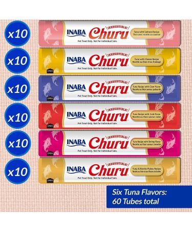 INABA Churu Cat Treats 60 Tubes Tuna Variety Box Grain-Free Squeezable Creamy Pure Cat Treat with Vitamin E & Taurine - Buy Online on SooperMarket.com