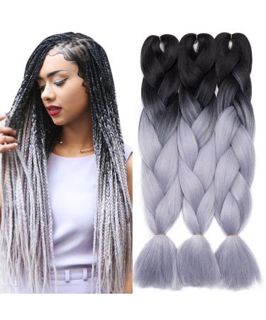 Tess Braids Extensions 60 cm Jumbo Braids KanCalon Kunsthaar for the braid Box Braids Hair extension Braid 100g/bundle of ombre hair braids extension (1 piece- #28 gray/raven black) 60 cm (1 piece) #28 gray/raven black