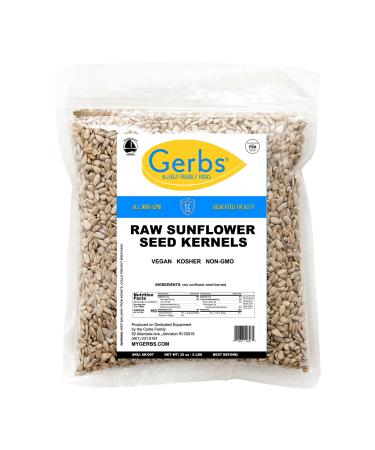 GERBS Raw Sunflower Seed Kernels No Shell 2 lbs., Hulled, Top 14 Allergy Free Foods, Healthy Superfood Snack, Non GMO, No Oils, No Preservatives, Resealable Bag, Gluten & Peanut Free, Vegan, Keto, Kosher Raw 2 Pound (Pack