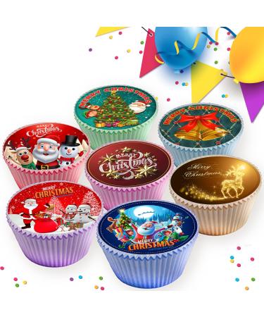 EDIBLE ICING SHEET - 24 X CHRISTMAS CUPCAKE TOPPERS CAKE 4.5 cms DIAMETER CR037