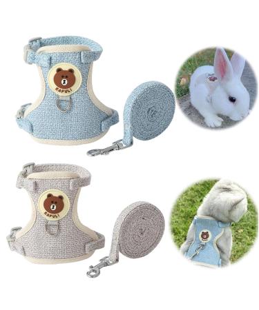 Breathable rabbit dishes with leash 2 pieces of adjustable soft rabbit dishes rabbit dishes rabbit dishes rabbits for small animal hare hamster cat outdoor (blue gray)