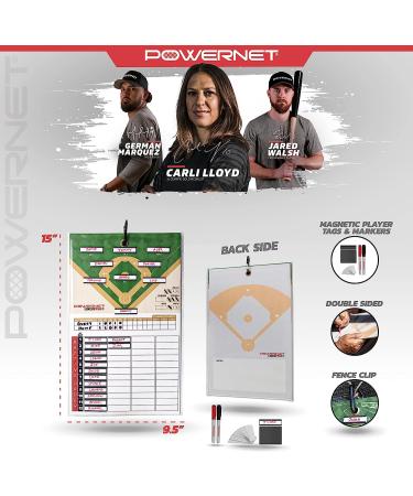 PowerNet Magnetic Baseball Softball Lineup Coaching Board with Clip | Double Sided | 2 Dry Erase Markers | Weatherproof | Game Time Ready - Buy Online on SooperMarket.com