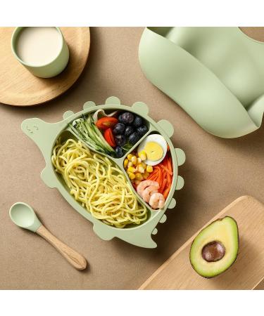 Silicone Baby Feeding Set - Dinosaur Shape Bib & Plate | Baby Suction Dishes - Green (SB008) - Buy Online on SooperMarket.com