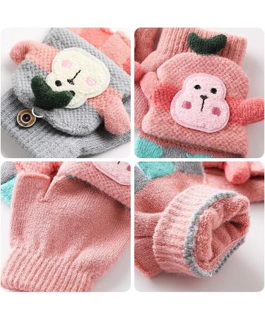 Kids Winter Warm Half Finger Mittens | Cartoon Knitted Gloves 1-5 Years | Blue - Buy Online on SooperMarket.com