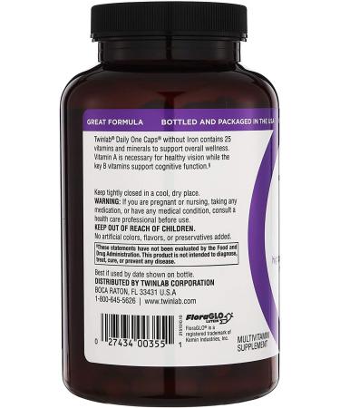 Buy Twinlab Daily One Caps - Iron-Free Multivitamins for Men & Women | 180 Capsules - Buy Online on SooperMarket.com