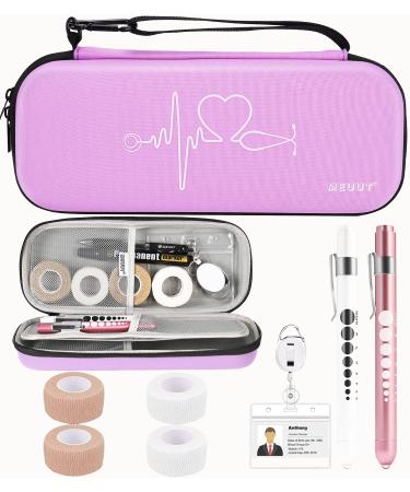MEUUT 11 pcs Stethoscope Case Kits Nurse Accessories for Work, Perfect Nurse Gift Include Stethoscope Case, Penlights, Medical Scissor, Bandage Wraps, Badge Holders for Nurse Student Essentials Light Purple