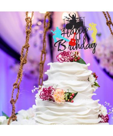 Arthsdite Happy Birthday Band Cake Topper-Drum Set Guitar Singing Cake Topper for Music Theme Birthday Party for Rock Roll Drummer Party Decor - Black Glitter - Buy Online on SooperMarket.com