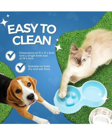 Double Slow Feeder Dog Bowl | Raised Non-Slip Stainless Steel Cat Food & Water Bowl | Detachable Blue Cat Bowl - Buy Online on SooperMarket.com