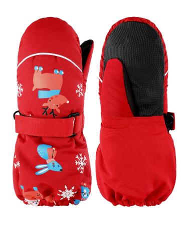 SATINIOR Kids Ski Mittens Winter Snow Waterproof Mittens Toddler Gloves Warm Windproof Mittens for Boys Girls Red 1 - 4T