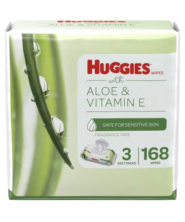 Baby Wipes Huggies Aloe & Vitamin E UNSCENTED 3 Flip-Top Packs 168 Count Unscented 168 count (Pack of 1)