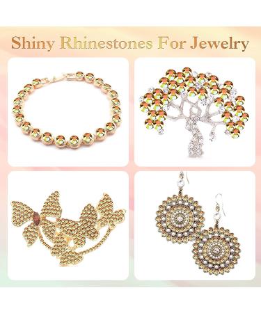 2000 Flat Back Gems Rhinestones Set with Tweezer and Pen - 6 Sizes (1.5-6 mm) Round Crystal Rhinestones for Crafts, Nails, Clothes, Shoes - Metallic Sunshine - Buy Online on SooperMarket.com