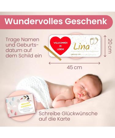 Gl cksgut Rattierorch Baby Pink 100 cm | 5-Part Birth Stork Set with Name Tag Greeting Card & Pen | Perfect Birth Gift for Baby Girls | Indoor & Outdoor Decoration - Buy Online on SooperMarket.com