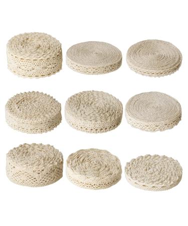 54 Yards Lace Trim Sewing Crochet Lace Ribbon  Vintage Assorted Eyelet Lace Ribbons Roll for DIY Scrapbooking Dollies Wedding Crafts Supply (Beige)