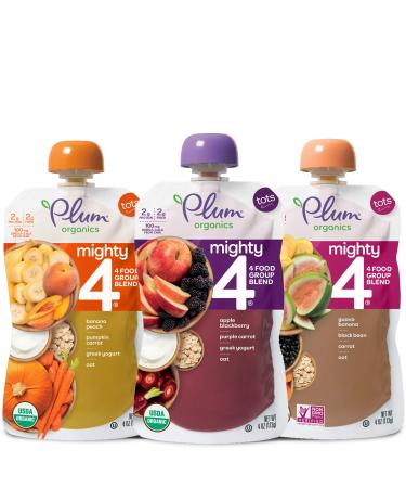 Plum Organics Baby Food Pouch | Mighty 4 | Variety Pack | 4 Ounce | 18 Pack | Organic Food Squeeze for Babies, Kids, Toddlers
