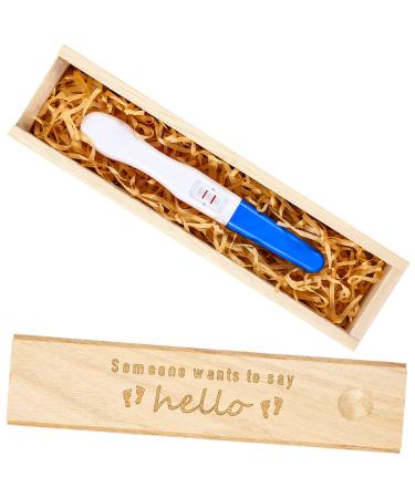Pregnancy Test Keepsake Box, Surprise Pregnancy Announcement Gifts for Grandparents Dad and Husband, Wooden Baby Memory Souvenir Collection Box with Raffia Ribbon Crafts for Boys and Girls