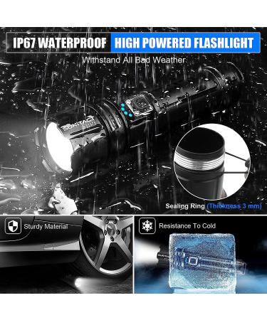 Sunitact Flashlights High Lumens, Rechargeable Flashlights Led 20000 Lumen XHP70.2, Super Bright Flash Light, High Powered Handheld Flashlights for Emergency Camping Gift, IP67 Waterproof, Zoomable Black - Buy Online on SooperMarket.com