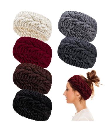 Whaline 6 Pieces Twist Knitted Headbands Winter Ear Warmers  Crocheted Turban Head Wraps Elastic Hair Band Accessories  Hair Scrunchies Scarves for Women Girls (Autumn&Winter Colors)