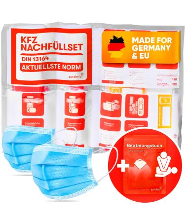 Purahelp Kfz refill set DIN 13164 according to the current standard 2024 (STVO compliant) - including ventilation towel - First aid set of car first aid car 2024