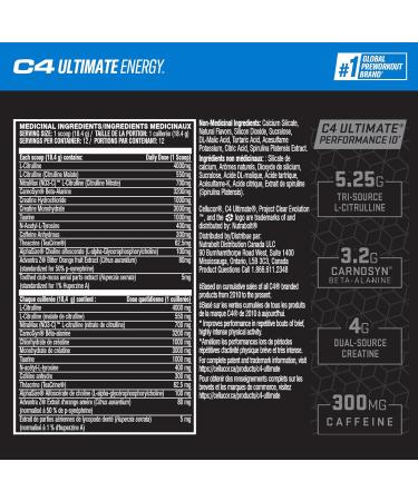 Cellucor C4 Ultimate Pre Workout Powder - Sugar Free Preworkout Energy with 300mg Caffeine and Creatine for Men & Women - Icy Blue Razz 12 Servings Icy Blue Razz 12 Servings (Pack of 1) - Buy Online on SooperMarket.com