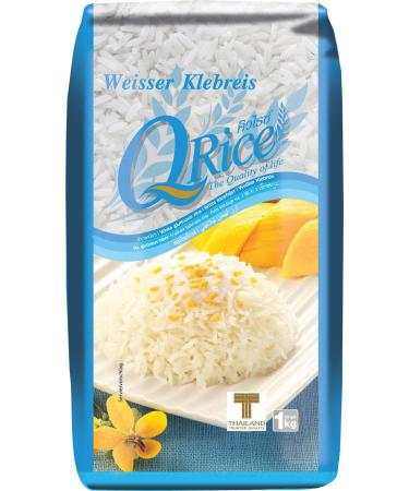 Q RICE Sticky Rice White sticky long grain rice Ideal for Asian cuisine & desserts 1 x 1 kg