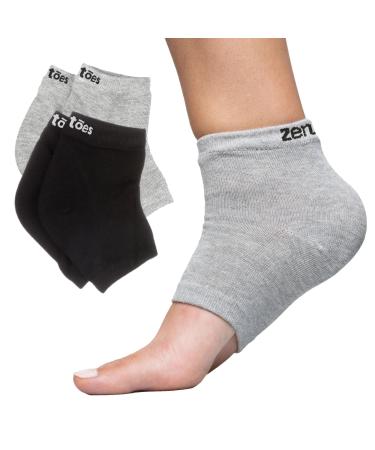 ZenToes Moisturizing Heel Socks 2 Pairs Gel Lined Toeless Spa Socks to Heal and Treat Dry, Cracked Heels While You Sleep (Regular, Gray and Black)