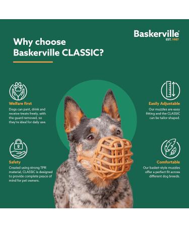 Baskerville Classic Basket Muzzle for Dogs - Pant & Drink Comfortably Prevent Bites Durable TPR Ideal for Long-Nosed Breeds - Buy Online on SooperMarket.com
