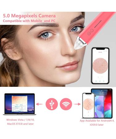 WiFi Blackhead Remover Pore Vacuum with 5.0 Megapixels HD Camera | Electric Blackhead Suction Tool with 6 Suction Heads | USB Rechargeable Pimple Acne Comedone Extractor Kit - Pink - Buy Online on SooperMarket.com