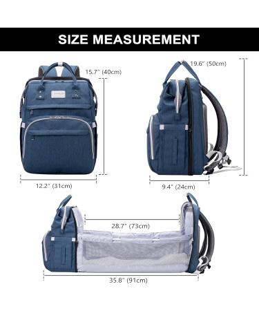 Shop SndMor Dark Blue Diaper Bag Backpack - Multifunctional with Bed Function Stroller Hooks Ideal for Moms & Dads | International Shipping - Buy Online on SooperMarket.com