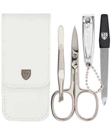 Three swords - 4 pcs.Nail care set 'Capri' |High quality nailetui for manicure and pedicure.Color: synthetic leather white |Contents: nail scissors nail clippers tweezers sapphire nail file white / synthetic leather