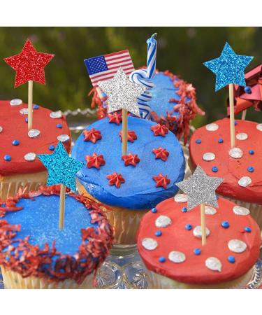 36 Pieces Glitter Star 4th of July cupcake toppers Glitter Gold Star Cakes Toppers for Independence Day 4th of July Party Supplies Favors(Blue Red White) - Buy Online on SooperMarket.com