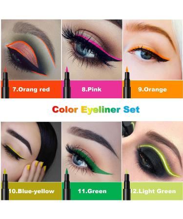 12 Colors Matte Liquid Eyeliner Set - Long Lasting Waterproof Eye Liner Pen - Colored Eyeliner Pencil for Bright and Colorful Look - Buy Online on SooperMarket.com