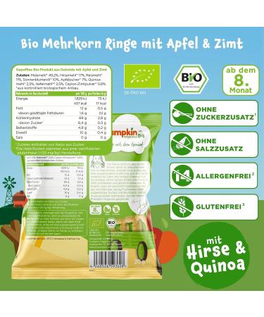 Buy Pumpkin Organics Multigrain Rings - Apple & Cinnamon 20g (Pack of 12) | Healthy Snack for Kids - International Shipping Available - Buy Online on SooperMarket.com