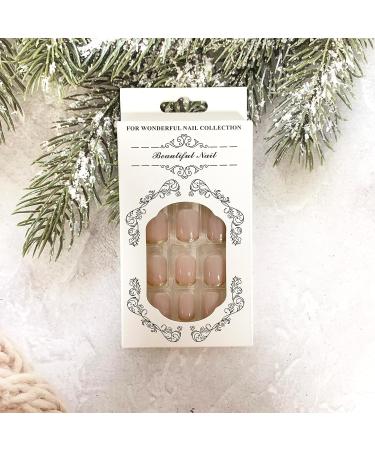 French Gold Glitter Short Square Press on Nails - 24Pcs Acrylic Full Cover Glossy Nude Tips for Women and Girls - Buy Online on SooperMarket.com